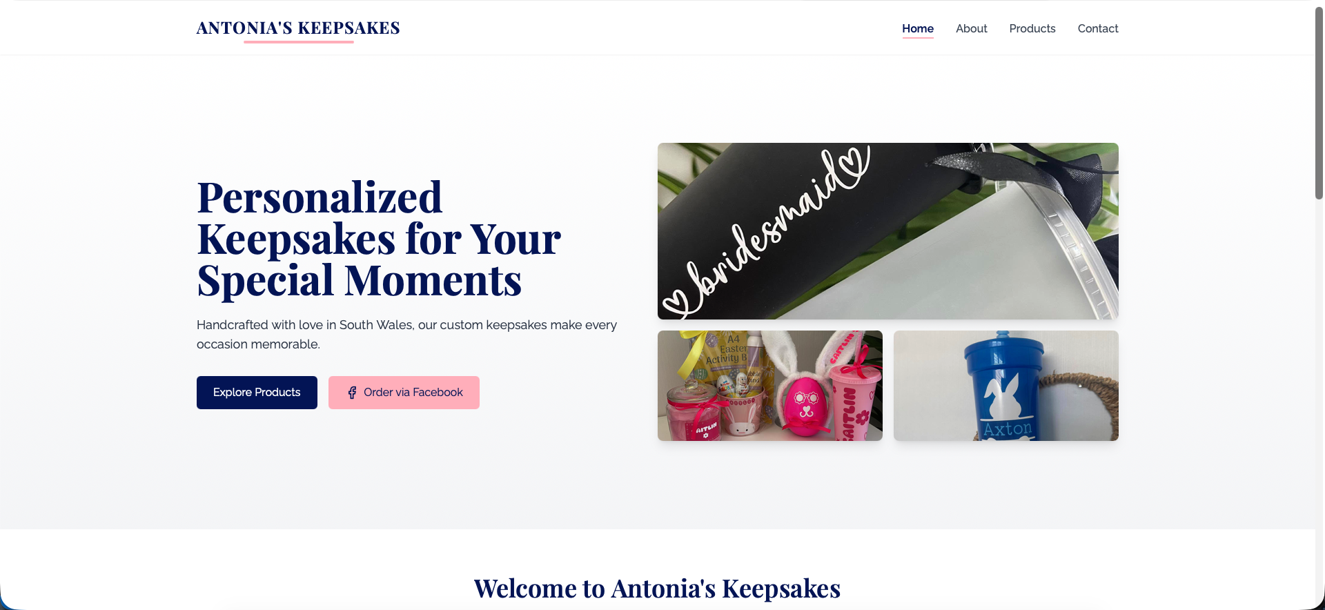 Preview of Antonia's Keepsakes website project.